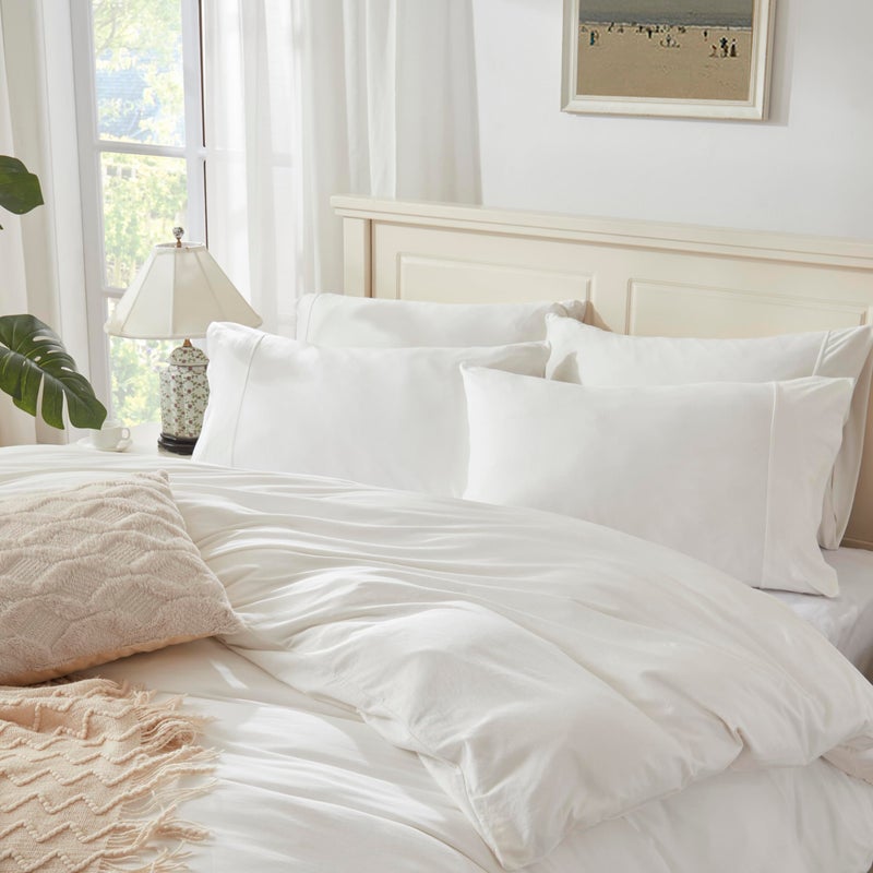 H HOUSEHOLD Household 100% Jersey Cotton Pillowcase 20â€x30â€-Light Weight, Comfortable, Super Soft Pillow Case with Envelope Closure Extremely Durable Set of 2 (White, Queen Size Pillowcase (20" x 30")) - Image 2
